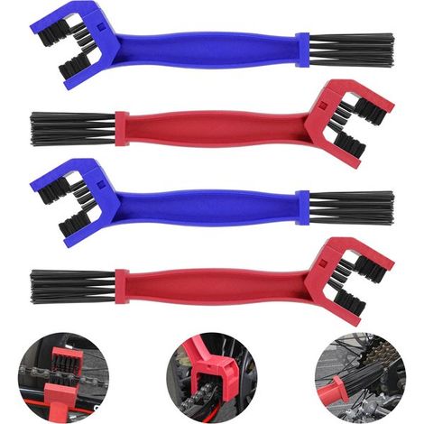 Jhubersproducts – Kettenreinigungsbürste – Kettenreiniger-Set – Effiziente Reinigung – Blau/Rot – Für Motorrad und Fahrrad – 4er-Set Kettenbürsten (1/5)