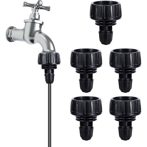 Raccord de tuyau d'irrigation goutte à goutte à un robinet : raccord de robinet 3/4 pouce vers raccord de tuyau d'irrigation 1/4 pouce (1/5)