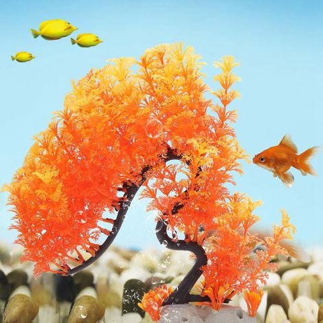 Décoration d'aquarium : plantes aquatiques artificielles pour aquarium à poissons et tortues, arbre courbé orange. (1/5)