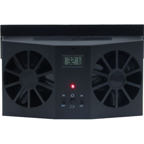 Solarbetriebener Auto-Abluftventilator, tragbarer, energiesparender Doppelkopf-Elektroventilator für Fahrzeuge, Schwarz