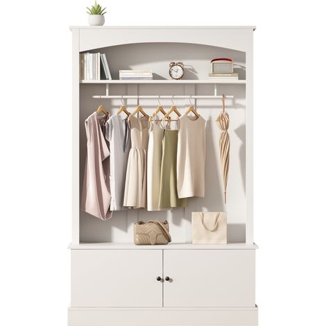 ELVMI Meuble d'Entrée avec Banc, Tringle, 2 Niches et Étagères Réglables, pour Couloir, Panneaux de Particules, 120 x 40 x 190 cm, Blanc (1/5)