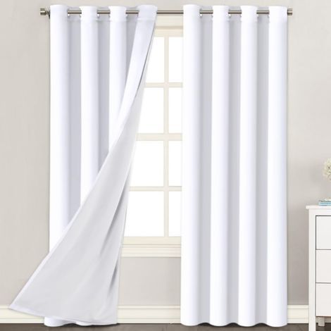 Verdunkelungsvorhänge, gefüttert, isolierende Vorhänge für das Wohnzimmer, geräuschdämmende Vorhänge, weiß, 132 cm breit x 244 cm lang (2er-Set). (1/5)
