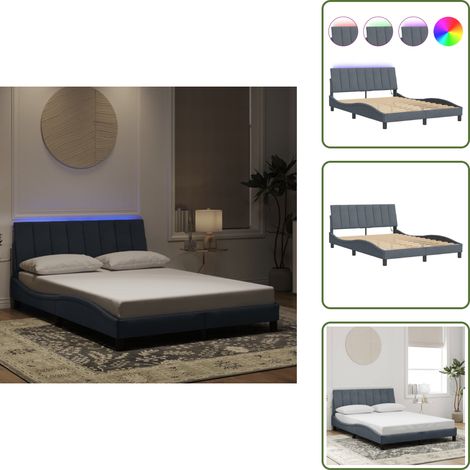 The Living Store Bettgestell mit LED-Leuchten Dunkelgrau 140x200 cm Samt - Samtsofa - Bettrahmen - Doppelbett - Boxspringbetten - Nachttischlampe (1/5)