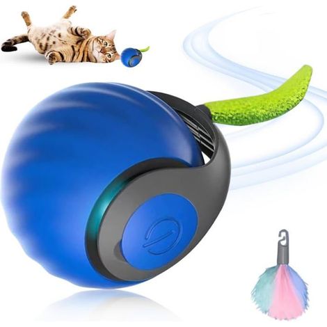 Ecleanfy - Jouet Interactif pour Chats, 2025 Nouveau Jouet pour Chat Balle Interactive avec Queue en Peluche (Bleu)