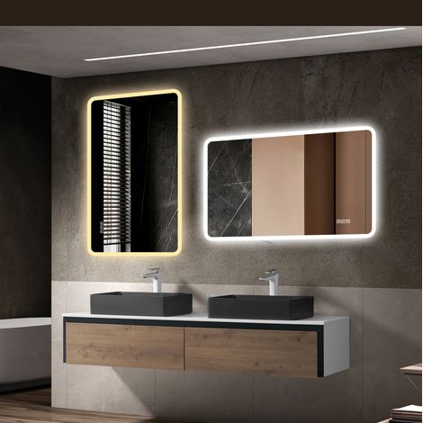 Espejo de baño LED 60 x 120 cm con borde esmerilado, antiempañamiento, 3 luces y regulable (1/5)
