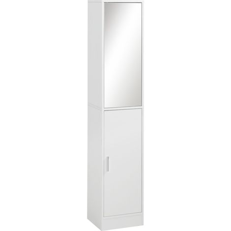 Armoire de salle de bain haute, colonne de rangement avec miroir, 2 portes et étagères réglables, multifonctionnelle, 32 x 28 x 162 cm, blanche