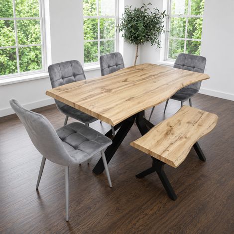 Kosy Koala Dining Set with Bench and 4 Grey Velvet Chairs Stylish Dining Room Furniture Set (1/5)