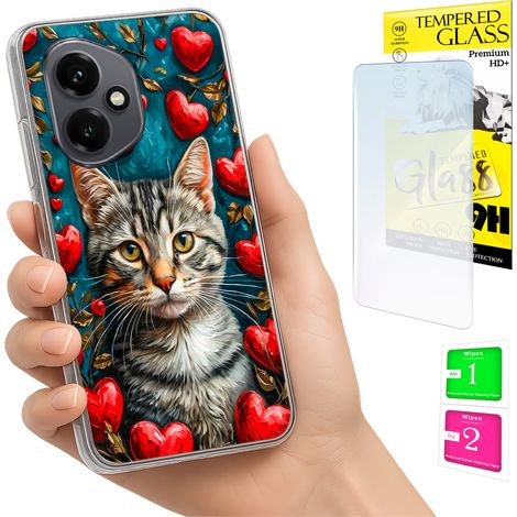 Custodia per Honor X7d / 400 Smart Photo Case Back Kitten + vetro 9H (1/5)