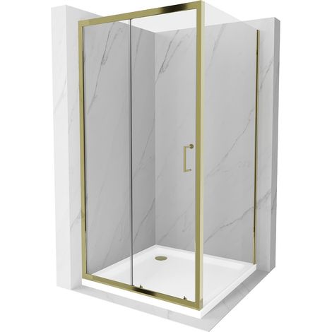 Mexen Apia Schiebedusche 100 x 100 cm, transparent, gold + Flat-Duschtasse, weiß - 840-100-100-50-00-4010G (1/5)