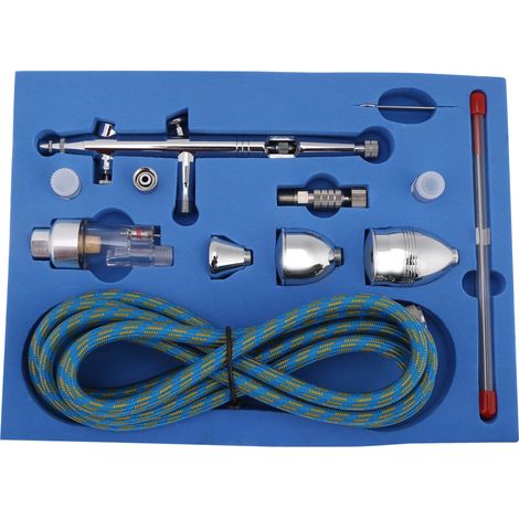 Pistolet à peinture aérographe avec buses 0.2mm, 0.3mm, 0.5mm et godets 2cc, 5cc, 13cc - Kit complet (1/5)