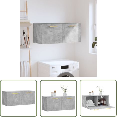 The Living Store Armoire murale gris béton 80x36,5x35 cm bois d'ingénierie - Armoire Murale - Meuble Mural - Rangement Mural - Étagère Murale - Placard Mural (1/5)