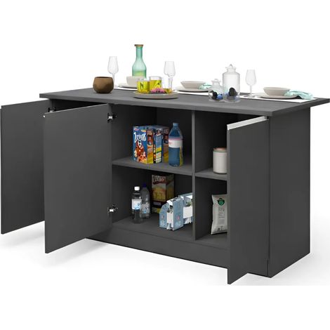 Isola Cucina 3 Ante Antracite Report 155x90x90 cm Legno Nobilitato