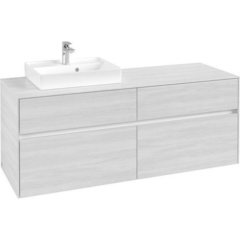 Lavabo VB US Collaro 1400x548x500mm 4 tiroirs, vasque à gauche, bois blanc