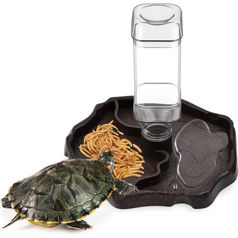 Distributeur d'eau pour Reptile, 2 en 1 Abreuvoir Tortue Terrestre Bol d'eau de Nourriture pour Reptiles Distributeur d'eau Portable Mangeoire Gamelle Tortue pour Tortues, Hamsters, Lézards