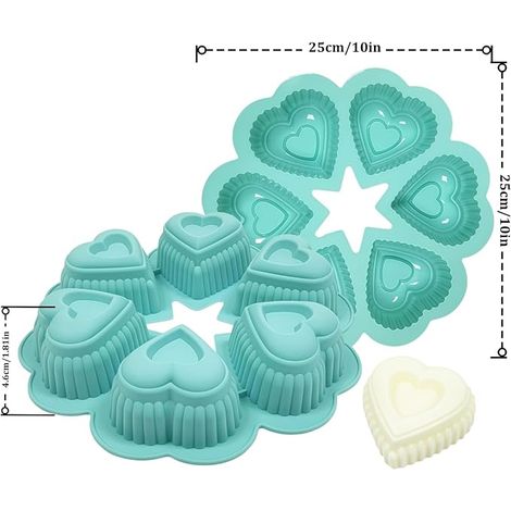 Silicone Heart Mould Cake Mould Muffins Silicone Baking Mould Cake Chocolate Jelly Soap Blue (1/4)