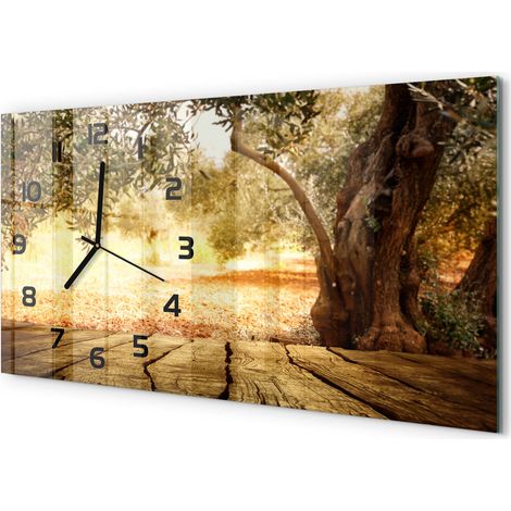 Horloge Murale Panoramique Artistique 60x30 cm Verre Trempé Design Original Olivier (1/5)