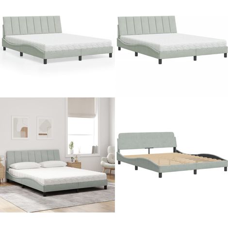 Bett mit Matratze "Hanko" Hellgrau 160x200 cm Samt - Samtbett - Matratze mit Schaumstoff (1/5)