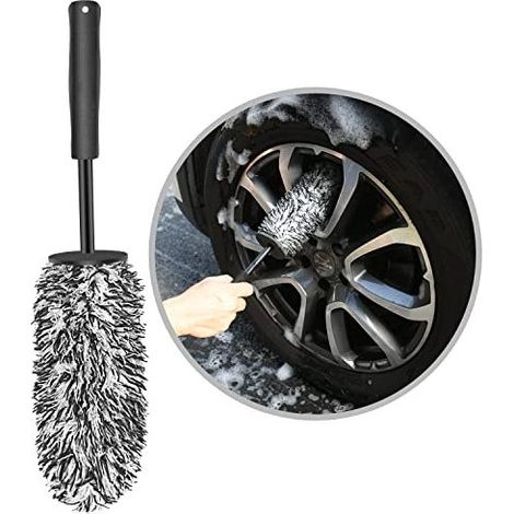 Brosse Jantes Voiture, Brosse de Nettoyage en Microfibre, Brosse de Roue de Voiture Jante sans Partie Métallique, Pas de Rayures Brosse Jantes Aluminium (1/5)