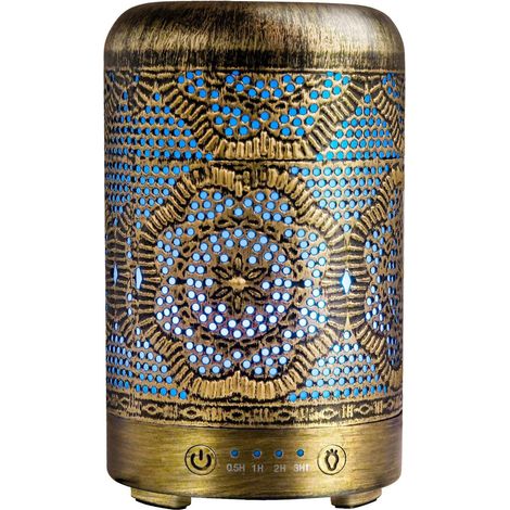 Diffuseur d'Huiles Essentielles en Métal Vintage 100 ML Humidificateur à Ultrasons Diffuseur d'Huile d'Aromathérapie avec 7 Lumières LED De Couleur Et sans Eau pour La Maison (1/5)
