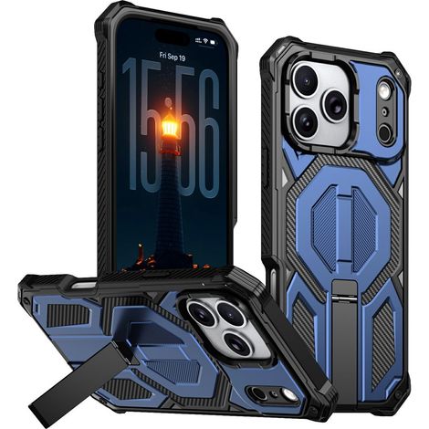 Funda protectora MagSafe con soporte para iPhone 17 Pro, color azul. (1/5)