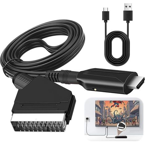 Convertisseur Péritel vers HDMI, Adaptateur Peritel vers HDMI Convertisseur Vidéo Audio HD 720P/1080P Adaptateur Péritel vers HDMI Tout en Un avec USB Câble pour HDTV STB VHS Xbox PS3 Sky DVD Blu-ray (1/5)