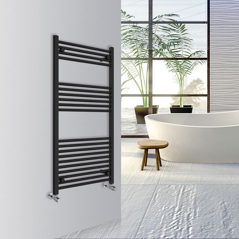 Warmehaus Straight Bathroom Heated Towel Rail Warmer Radiator Central Heating 1200x600mm Black