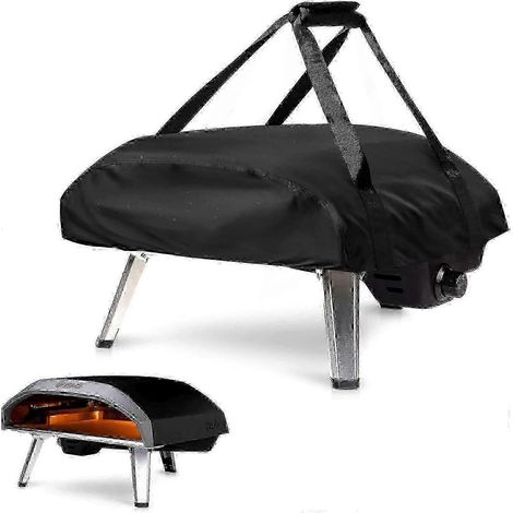 La housse pour four à pizza compatible Ooni Koda 16 est un sac portable noir imperméable mesurant 66x60x22 cm. (1/5)