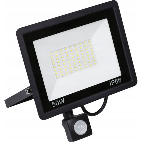 Projecteur halogène LED 50W avec détecteur de mouvement et allumage automatique crépusculaire pour usage extérieur, indice de protection IP66 (1/5)