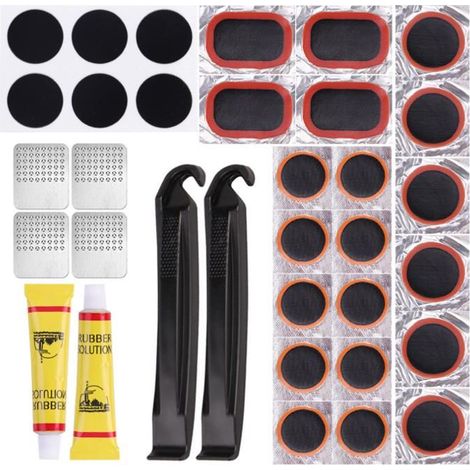 Kit Reparation Velo, Haute Performance Rustine Velo, Kit Crevaison Velo Comprend 20 Rustines pour Pneus de Vélo, 2 Pieds-De-Biche (1/5)