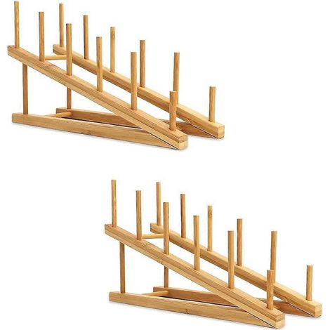 Set bestehend aus 2 Abtropfgestellen aus Holz, einem Topfdeckel aus Bambus und Tellerhaltern. (1/5)