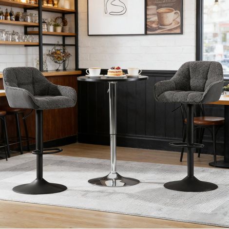 Taburete de bar regulable y giratorio, pack de 2, chenilla y pana, gris oscuro HAVRYA (1/5)