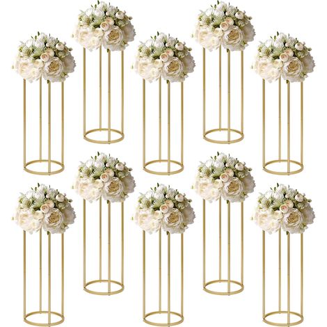 10 Pièces Support de Fleurs en Métal Centres de Table Vases Géométrique Présentoir Cylindrique pour Décoration Fête Mariage ( Doré, 80cm Haut) (1/5)