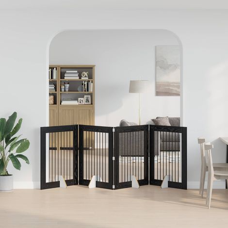 Cancello per cani pieghevole con supporti 4 pz Rovere Nero vidaXL