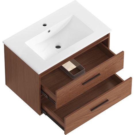 Mueble de baño con lavabo 76 cm en marrón rojizo MDF con 2 cajones HOMVRA (1/5)