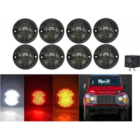 Kit 8 Fanali Led Anteriore Posteriori Laterali Lente Nero Fume Per Land Rover Defender 1983-2016 Compreso Relay CF14 (1/3)