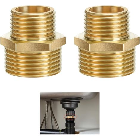 2 Pieces Brass Double Reduction Nipples 1/2 to 3/4 Inch External Thread with Hexagon Reducer Fitting Suitable for Drinking Water and Various Plumbing, Compatible with All 3/4" x 1/2" Threaded (1/5)