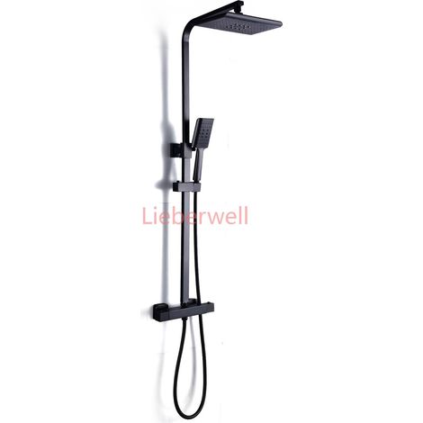 Système de douche de pluie avec ensemble de douche thermostatique, douchette de tête, ensemble de douche en acier inoxydable, tige 90-110 cm (1/5)