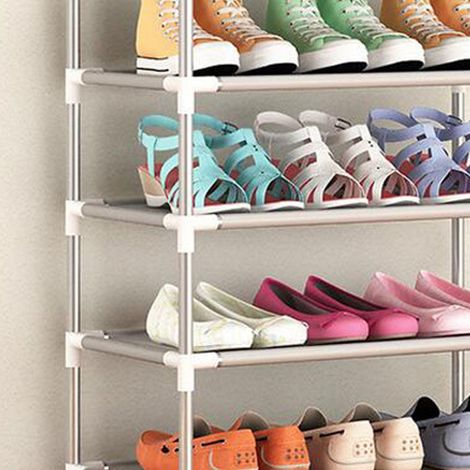 Étagère à chaussures multicouches empilable en plastique respirant et résistant à la compression, idéale pour les chambres d'étudiants (5 niveaux). (1/4)