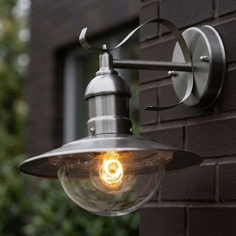 Lampe d'extérieur en acier inoxydable applique extérieure E27 lampe de patio extérieur applique murale argent, plastique, 1x douille E27, L x H x P 24 x 25,6 x 27,2 cm (1/5)