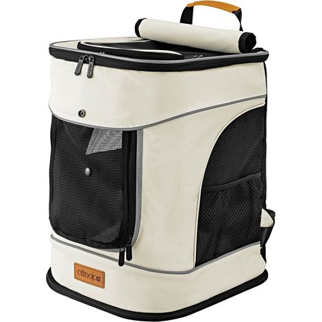 CADOCA® Backpack Pet Carrier  Ideal Transport Bag For Cats and Dogs  High Wearing Comfort  Up to 20kg Capacity  Adjustable Straps  With Lead & Waist Belt  Black Grey Beige  Beige