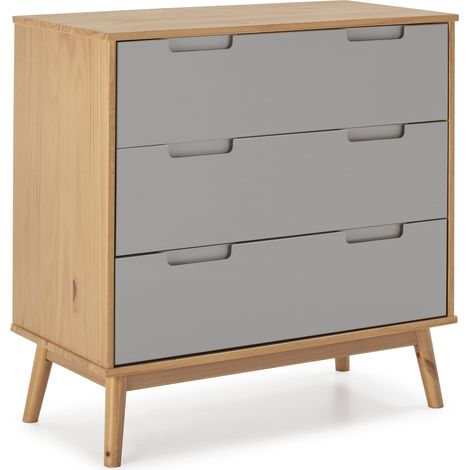 Cassettiera Bruce 3 cassetti, legno massiccio, 80 cm (larghezza) 40 cm (profondità) 83 cm (altezza)