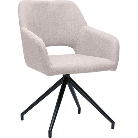 Drehstuhl 360° aus beigem Textur-Veloursstoff und schwarzem Metall LAURETTE
