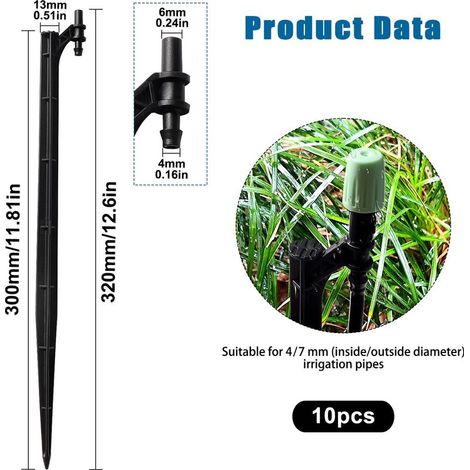 10 Stück 30 cm lange Tropfbewässerungs-Stützpfähle, Gartenbewässerungs-Einsatzdüsen, Bodenhalterung für Gartenbewässerungsdüsen, für Garten und Pflanzen (1/5)