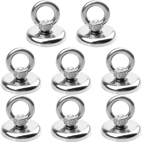 Lot de 8 aimants puissants : 45 kg Aimants en néodyme extra puissants 32 mm Aimants de pêche super puissants avec anneaux de levage et vis, aimant à œillet pour la pêche, pour la maison, l'atelier, la (1/5)