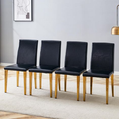 [Ensemble de 4 chaises de salle à manger minimalistes] Luxe européen léger en noir et cuir noir modernes, salons (1/5)