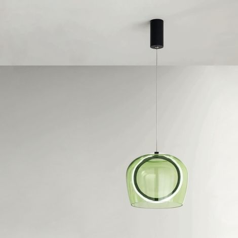 Lampada a sospensione D23 cm in metallo Nero e vetro Verde 1 Luce LED PINTA (1/5)