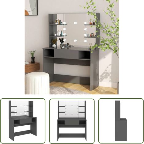The Living Store Schminktisch mit LED-Beleuchtung 100x40x135 cm MDF Grau - Schminktisch - Kosmetiktisch - LED Beleuchtung - Makeuptisch - Badezimmermöbel (1/5)