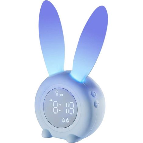 Shxx Kinderwecker mit Nachtlicht, 5 Weckzeiten, Kalender mit Temperaturanzeige, Touch-Bedienung und Schlummerfunktion, wiederaufladbar, A906-129, Blau (1/5)