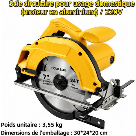Scie circulaire nouveau modèle 7 pouces avec lame de scie prise européenne 220V, 1050 5200 185 65 60 0 42 20 045°, 30,5 × 24 × 20 cm, 3,5 kg – Livraison gratuite