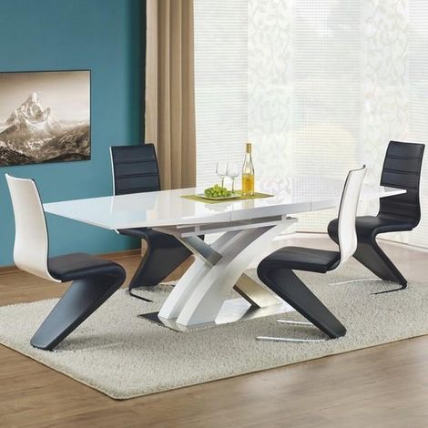 Table a manger blanche laquée avec rallonge 160-220cm Elvira (1/5)